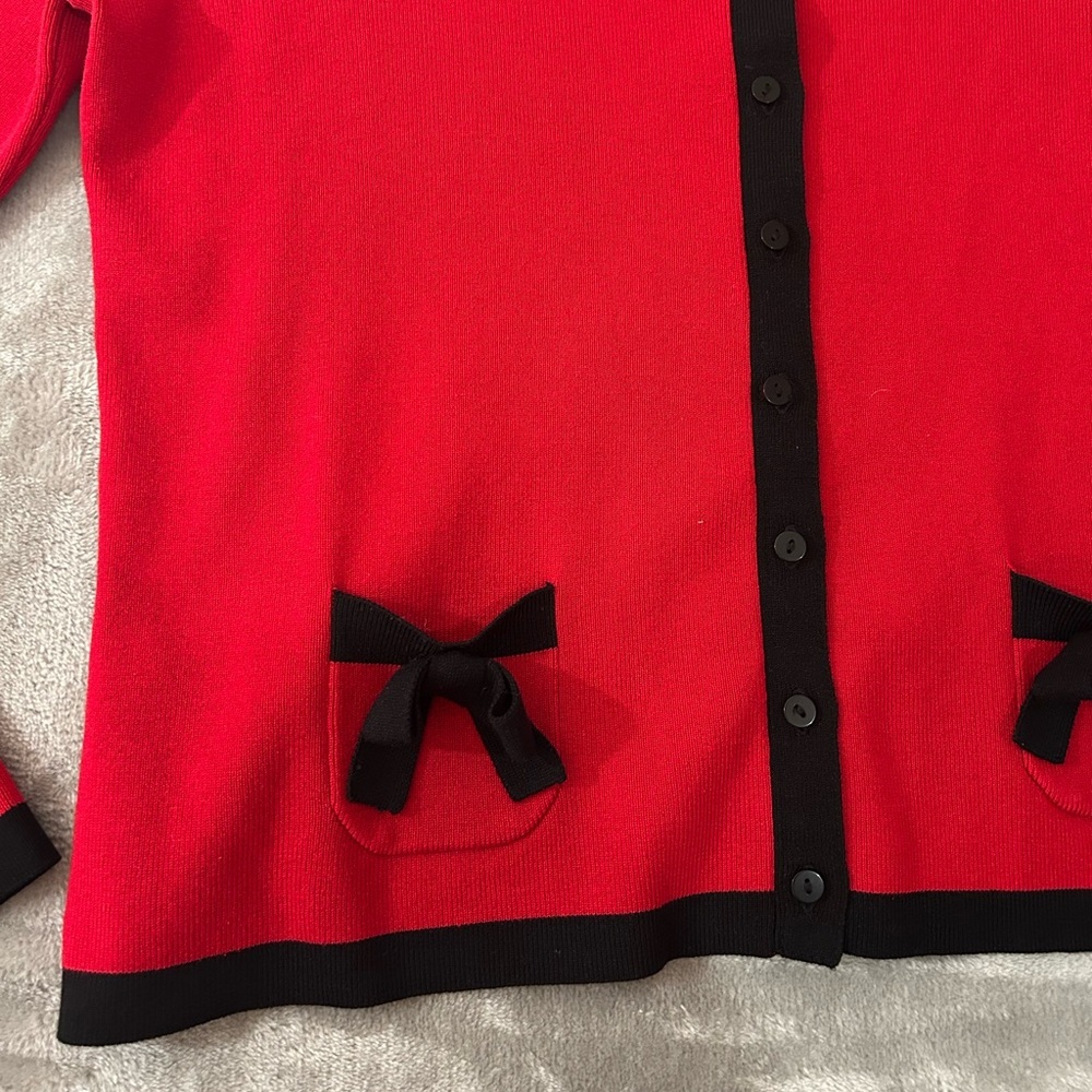 Coldwater creek silk blend bow detail color block cardigan - Picture 3 of 12